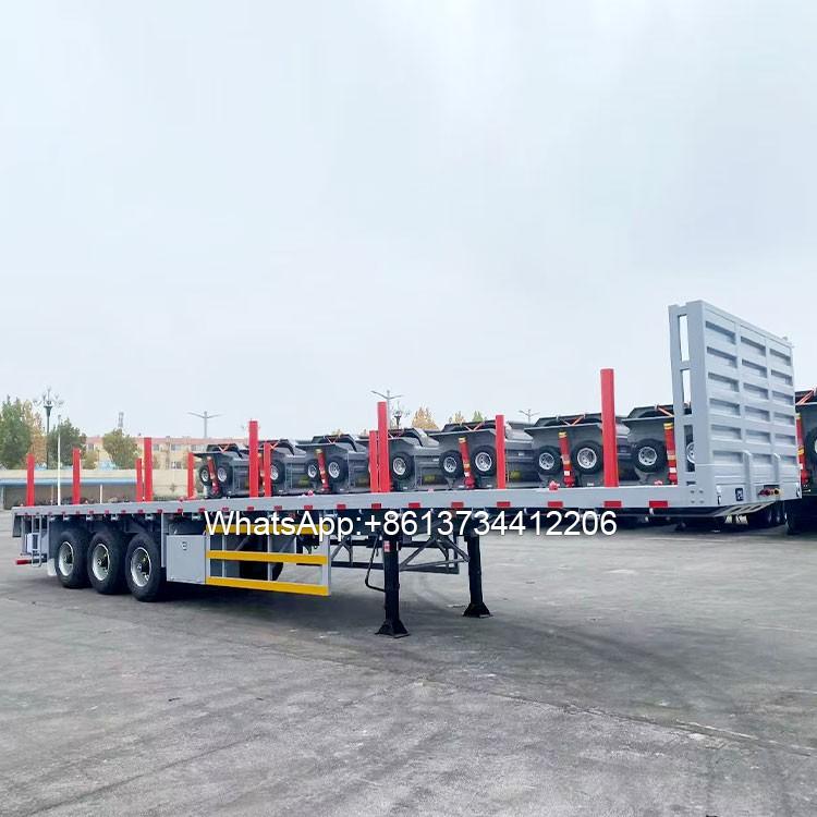 3 Axle 40ft Container Transport Flatbed Semi Trailer with Column