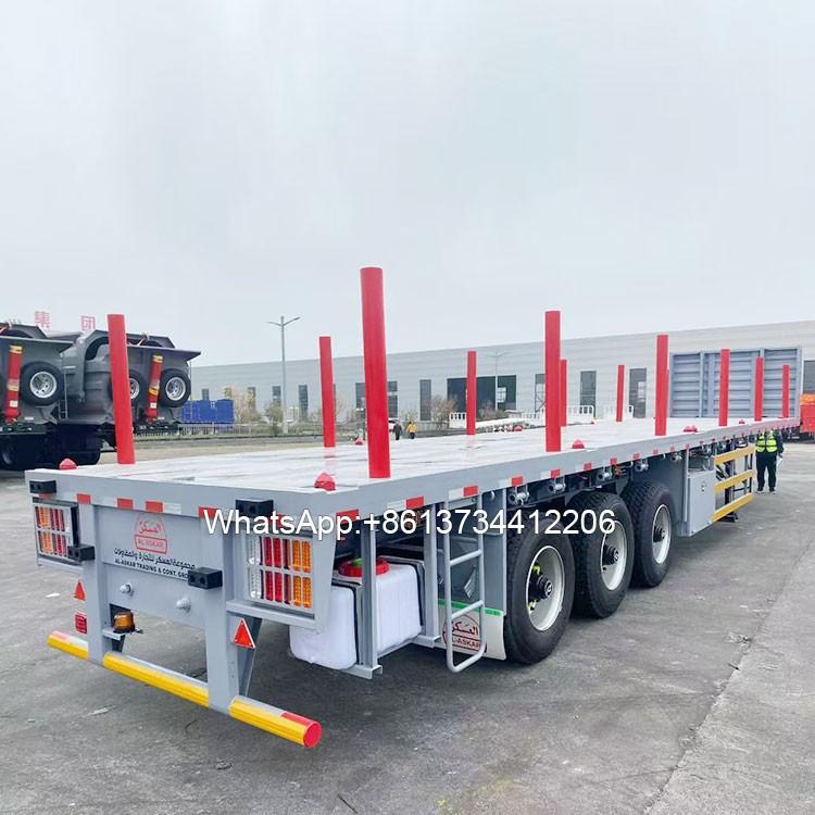 3 Axle 40ft Container Transport Flatbed Semi Trailer with Column