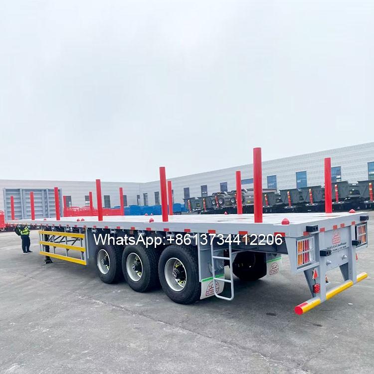 3 Axle 40ft Container Transport Flatbed Semi Trailer with Column