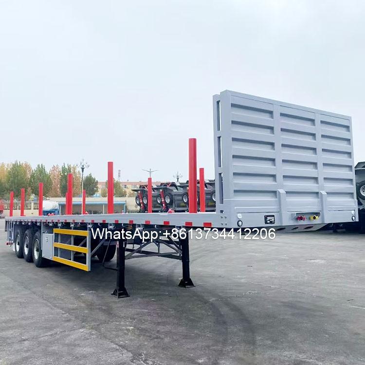 3 Axle 40ft Container Transport Flatbed Semi Trailer with Column